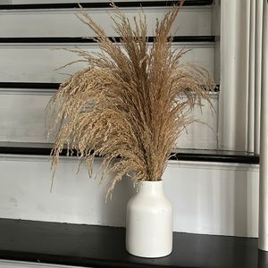 Faux Pampas grass in white vase